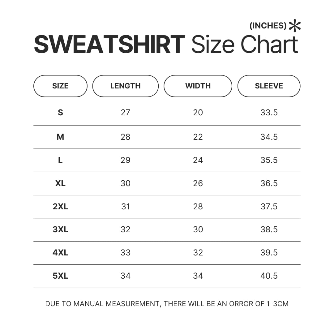 Sweatshirt Size Chart - Metallica Uk Store