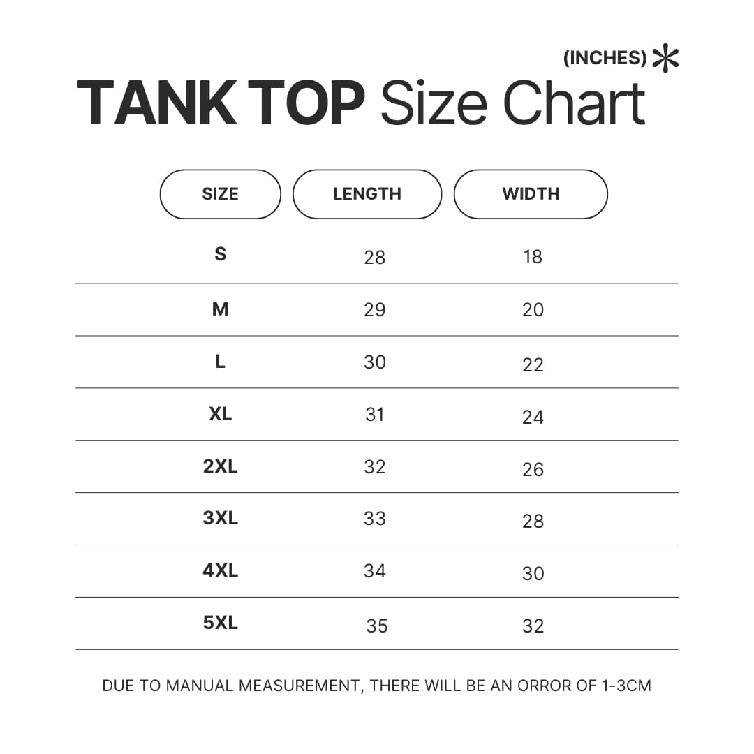 Tank Top Size Chart - Metallica Uk Store
