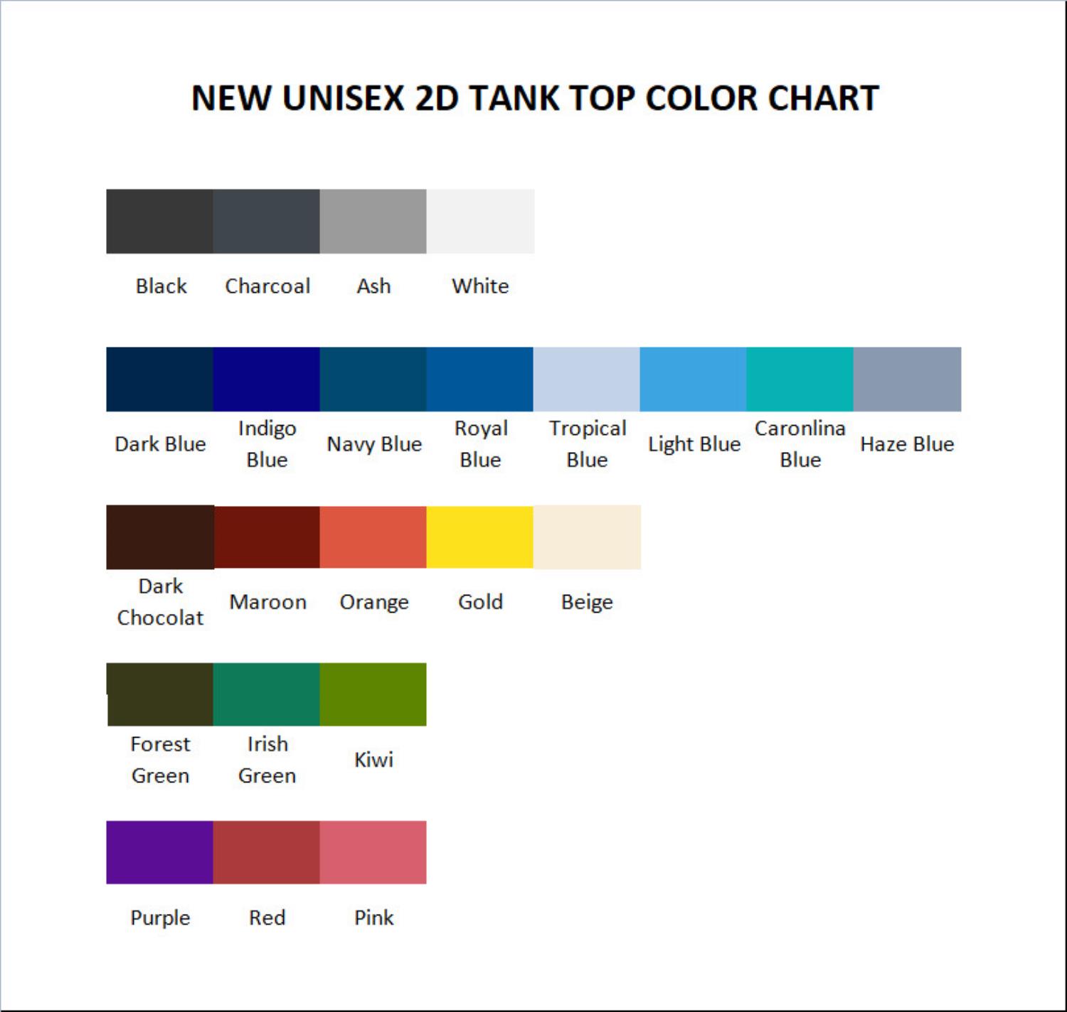 tank top color chart - Metallica Uk Store