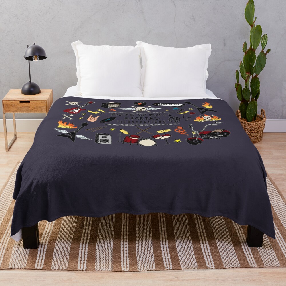 Rock Heavy Metal Best Rock N Roll Metal 80s Metallica Apparel And Wall Ar Throw Blanket