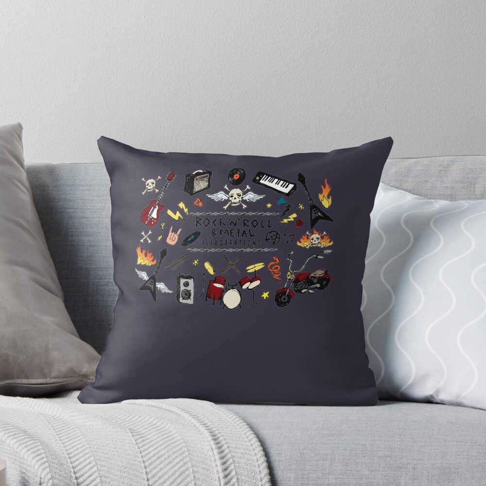 Rock Heavy Metal Best Rock N Roll Metal 80s Metallica Apparel And Wall Ar Throw Pillow